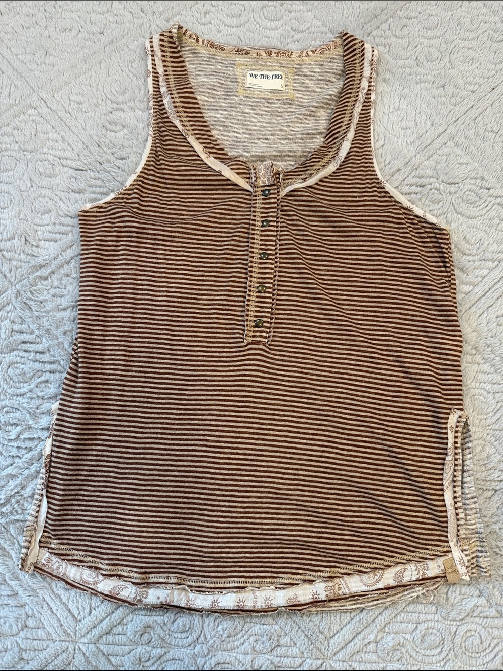 We The Free Brown and Cream Striped Henley Tank